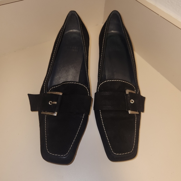 Stuart Weitzman Black Suade Kitten Heels Size 7.5M - Picture 1 of 8